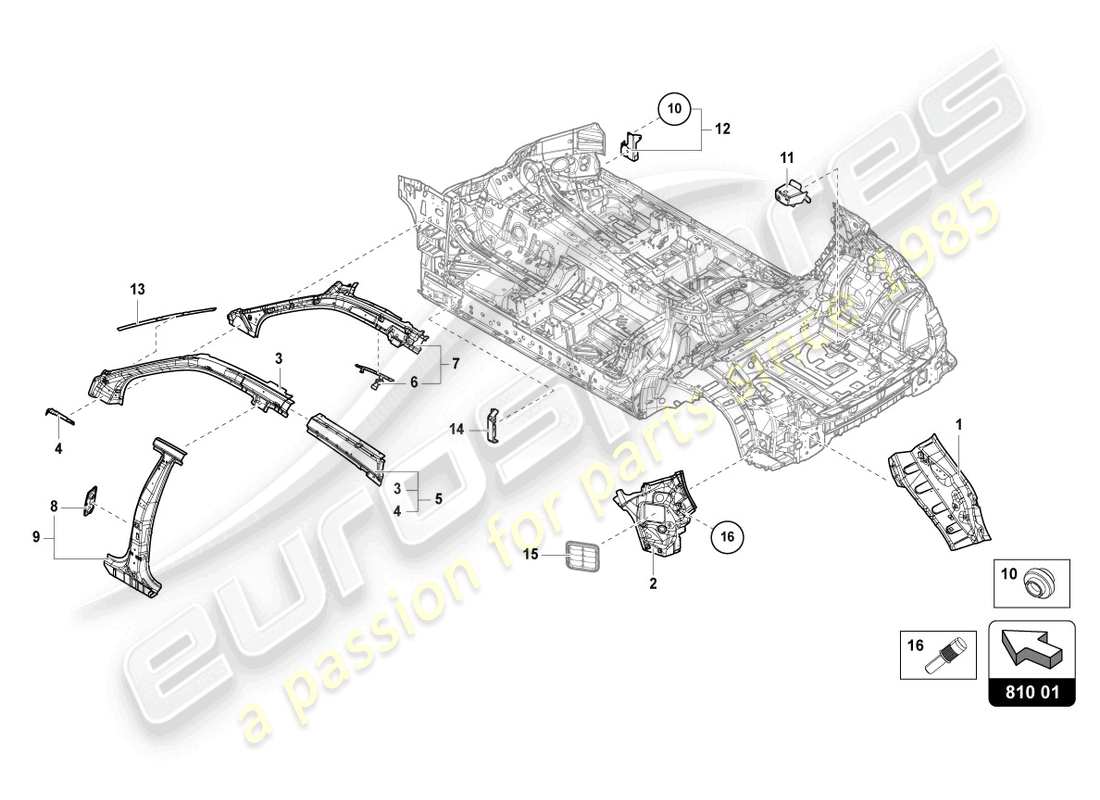 lamborghini urus performante (2024) seitenwand, innenseite ersatzteildiagramm