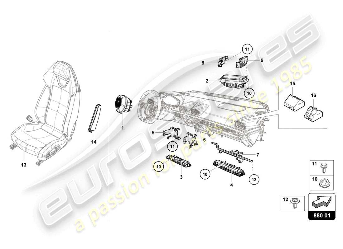 lamborghini 2022 (evo spyder) airbag-teilediagramm