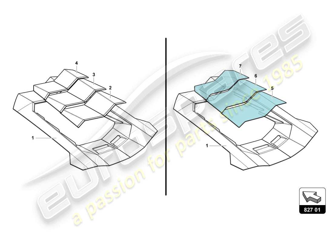 lamborghini ultimae (2022) motorabdeckung mit inspektionsabdeckung ersatzteildiagramm