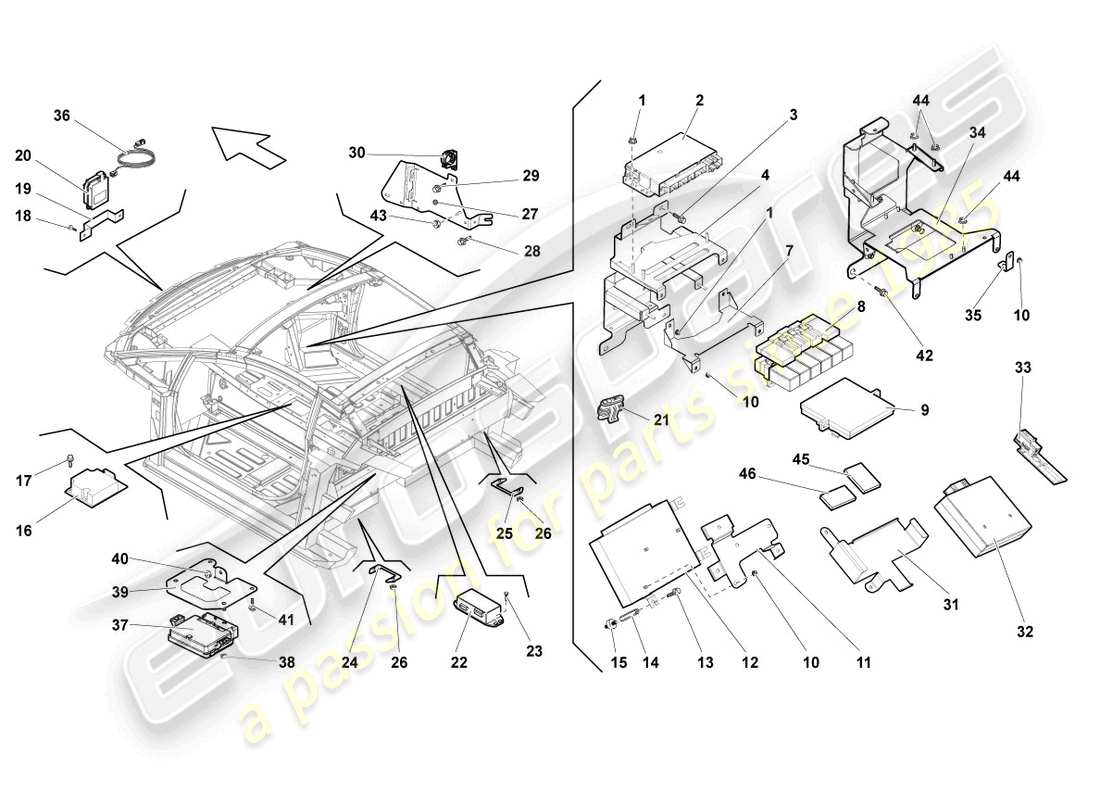 lamborghini superleggera (2008) zentrale steuereinheit für komfortsystem ersatzteildiagramm