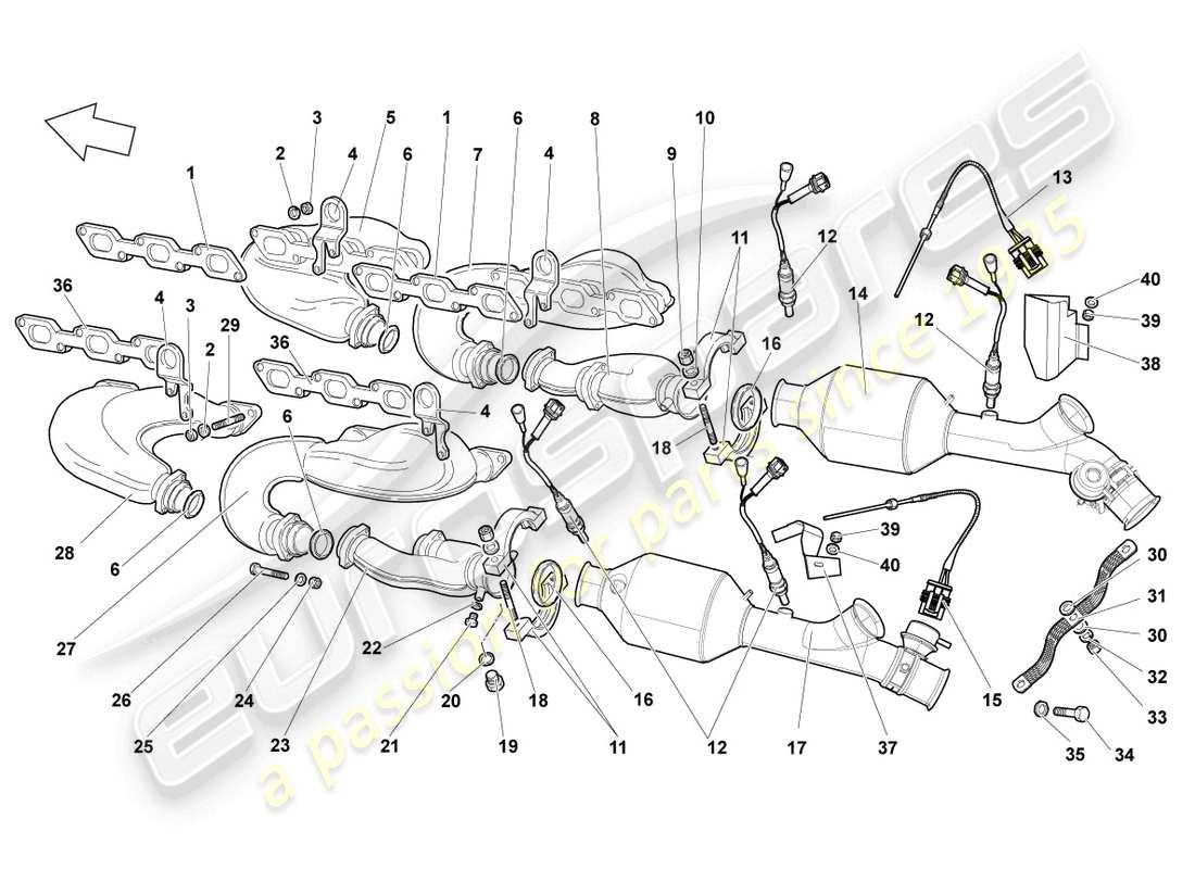 lamborghini lp640 coupe (2008) auspuffkrümmer ersatzteildiagramm