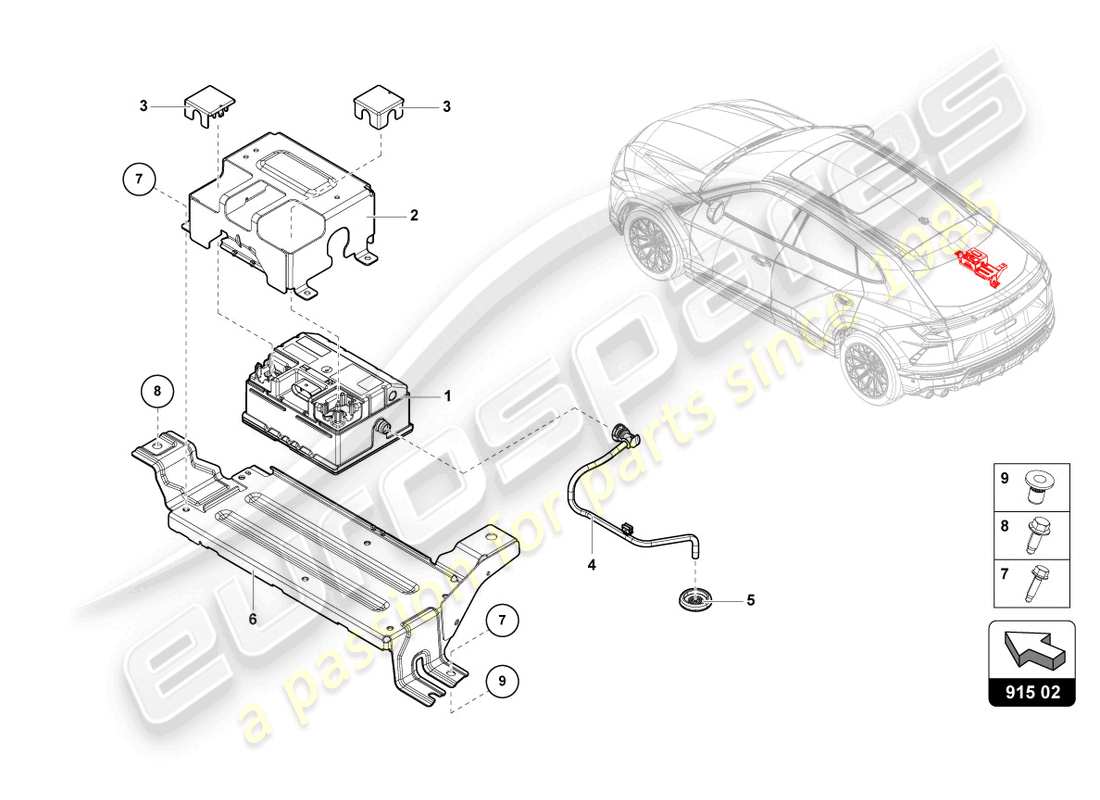 lamborghini urus (2022) kondensator für 48 v fahrzeug-elektrisches system ersatzteildiagramm