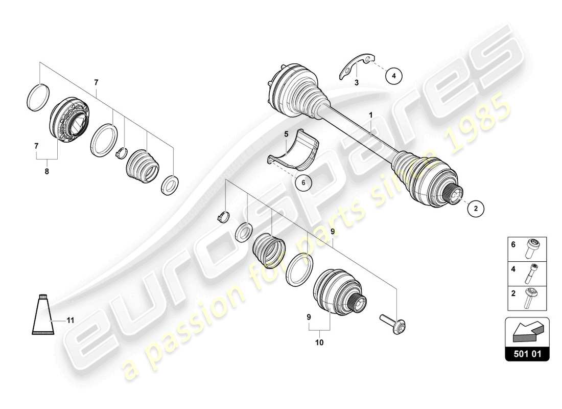 lamborghini urus performante (2024) achswellen-ersatzteildiagramm