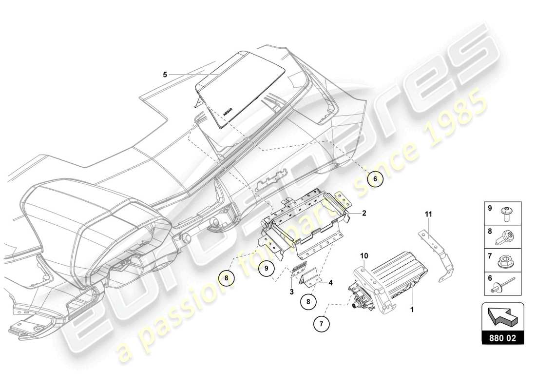 lamborghini 2022 (lp770-4 svj roadster) airbag-einheit ersatzteildiagramm