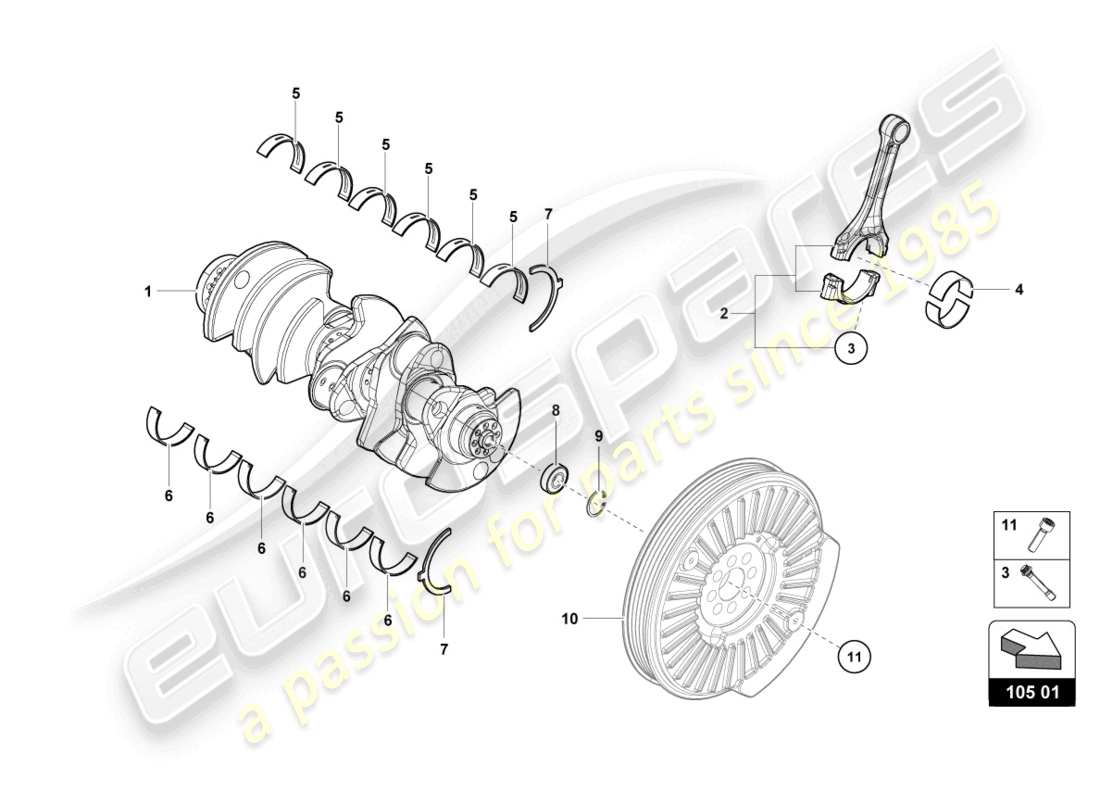 lamborghini evo spyder 2wd (2023) kurbelwelle mit lagern ersatzteildiagramm