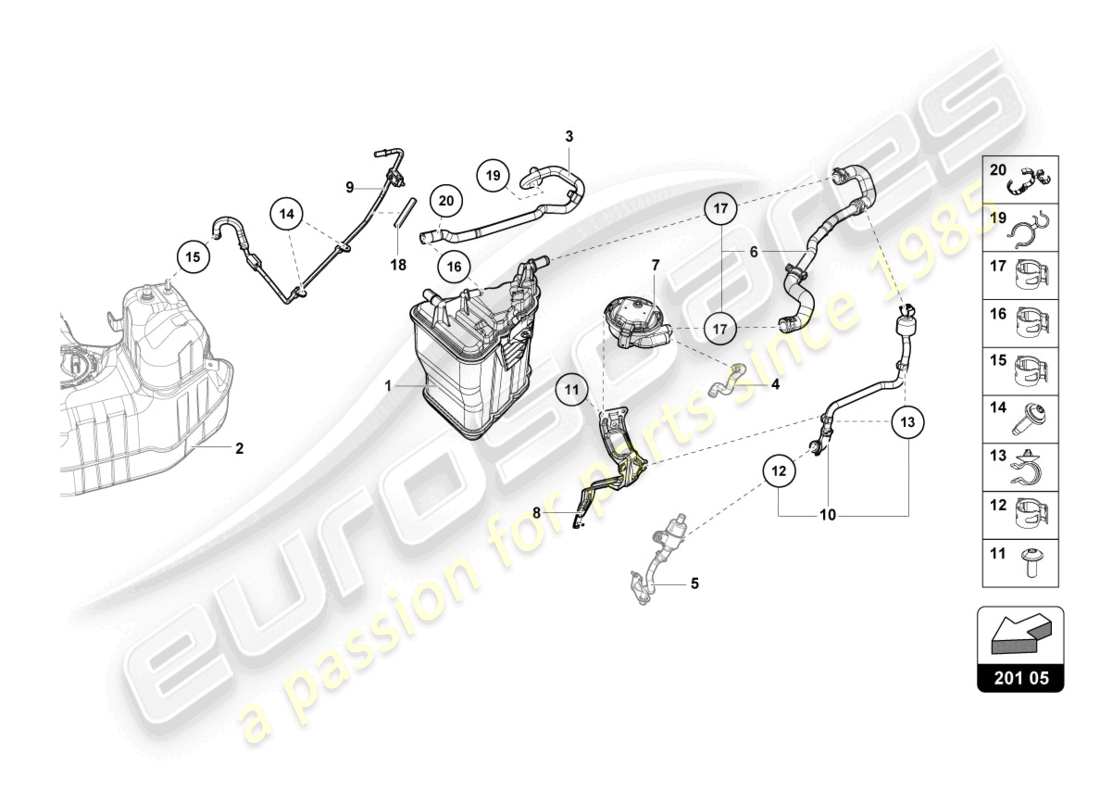 lamborghini evo coupe (2022) aktivkohlebehälter teilediagramm