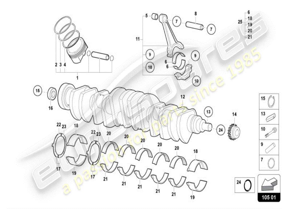 lamborghini diablo vt (1996) kurbelwelle mit lagern ersatzteildiagramm