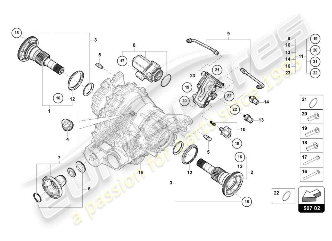 lamborghini urus (2021) für hinterachsdifferential teilediagramm