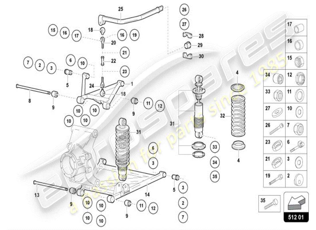 lamborghini diablo vt (1997) aufhängung hinten teilediagramm