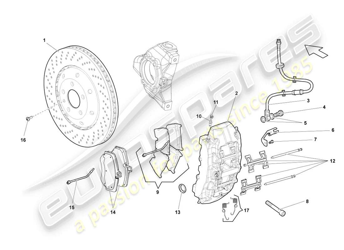 lamborghini gallardo spyder (2006) scheibenbremse vorne, ersatzteildiagramm