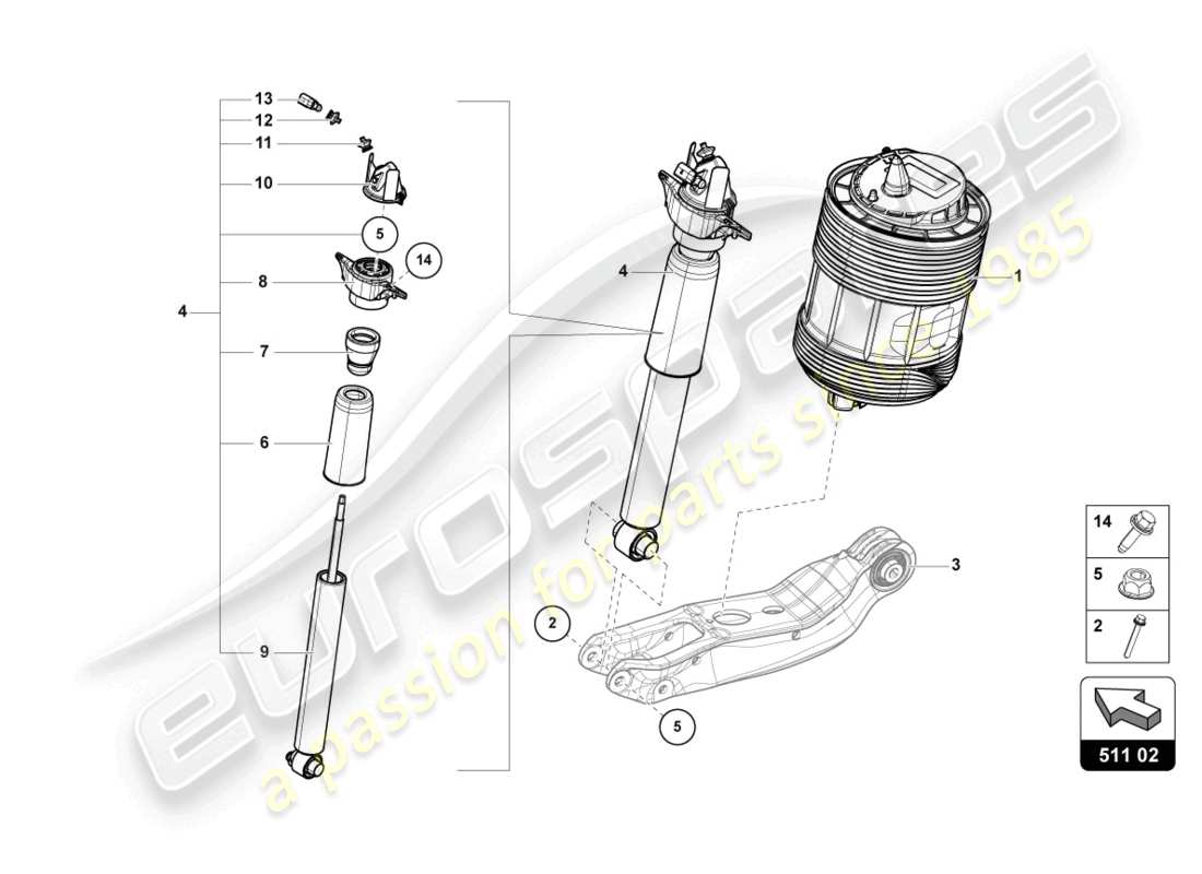 lamborghini urus (2020) stossdämpfer hinten teilediagramm