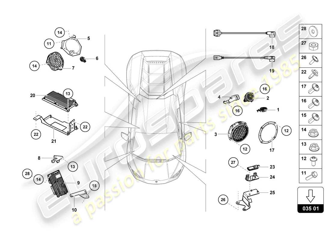 lamborghini evo coupe (2021) lautsprecher-teilediagramm