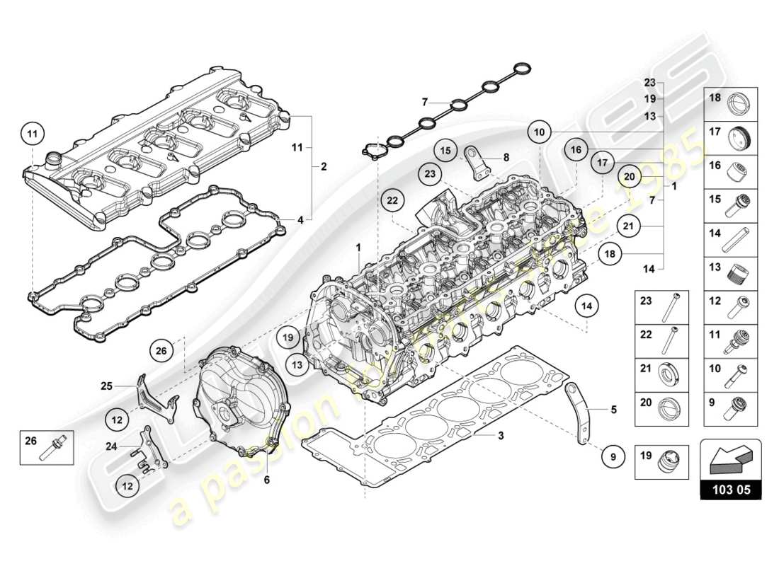 lamborghini evo coupe (2022) kompletter zylinderkopf rechts ersatzteildiagramm