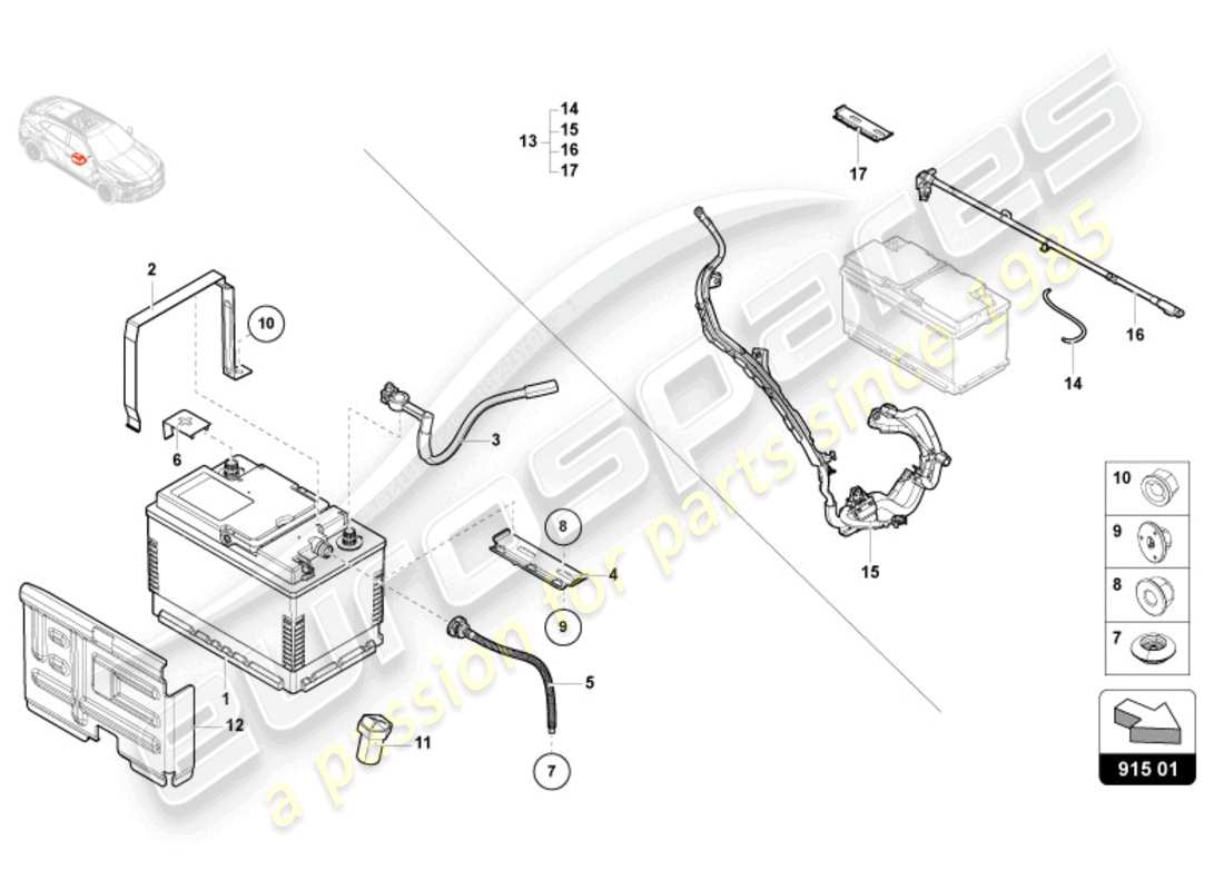 lamborghini urus (2020) batterie teilediagramm