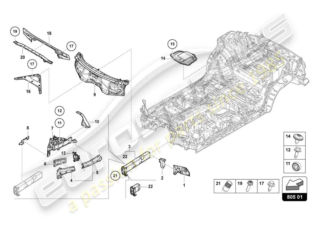 lamborghini urus (2020) unterboden vorne teilediagramm