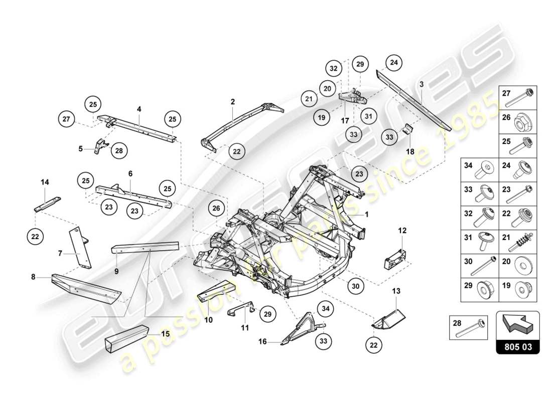 lamborghini sto (2021) fahrgestell hinten, innen teilediagramm