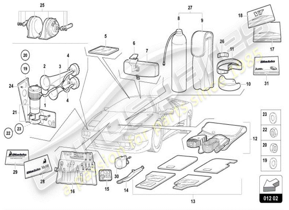 lamborghini diablo vt (1995) fahrzeugwerkzeuge ersatzteildiagramm