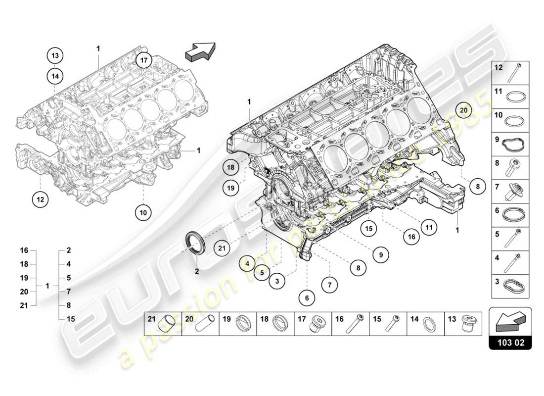 lamborghini super trofeo (2015) kurbelgehäuse-teilediagramm