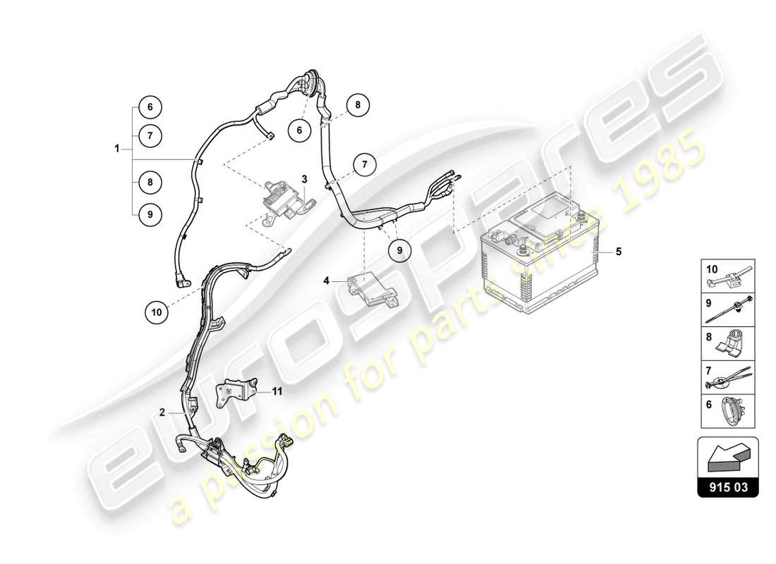 lamborghini urus (2021) kabelsatz für batterie +/- ersatzteildiagramm