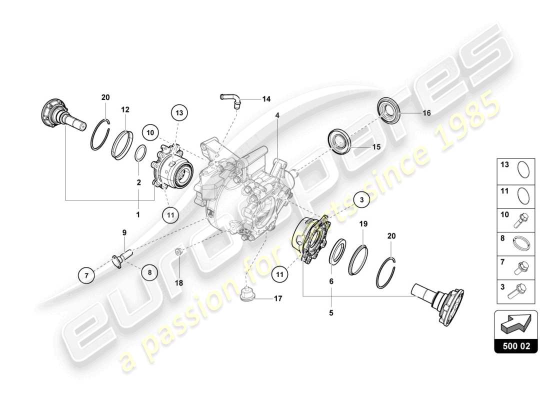 lamborghini sian roadster (2021) gehäuse für hinteres differential ersatzteildiagramm