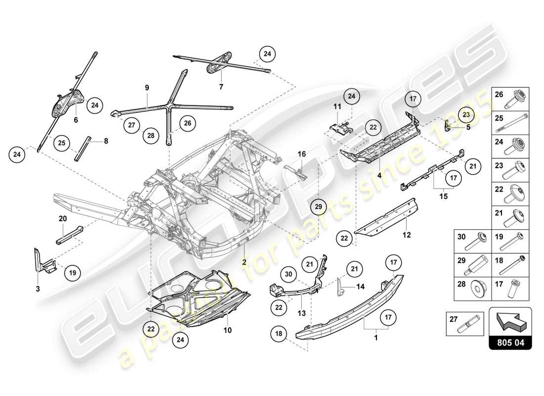 lamborghini sto (2023) fahrgestell hinten, aussen teilediagramm