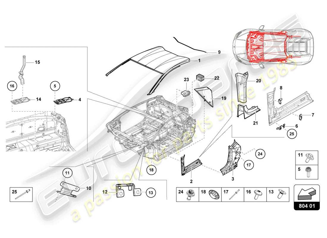 lamborghini evo coupe (2022) dach teilediagramm