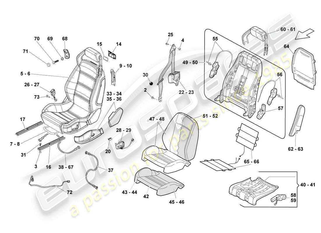 lamborghini lp550-2 spyder (2010) sitz, komplett ersatzteildiagramm