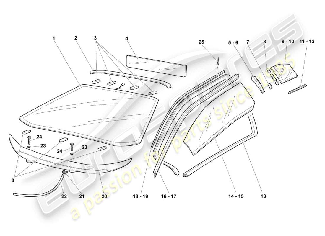 lamborghini reventon fenstergläser ersatzteildiagramm