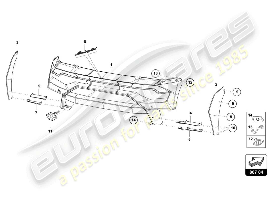 lamborghini super trofeo evo (2018) hintere stoßstange teilediagramm