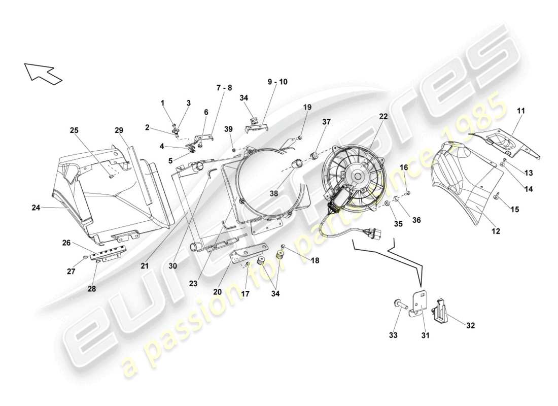 lamborghini lp550-2 spyder (2010) kühler für kühlmittel ersatzteildiagramm