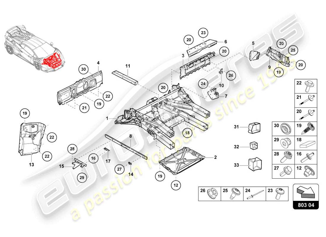 lamborghini 2023 (sto) vorderrahmen teilediagramm
