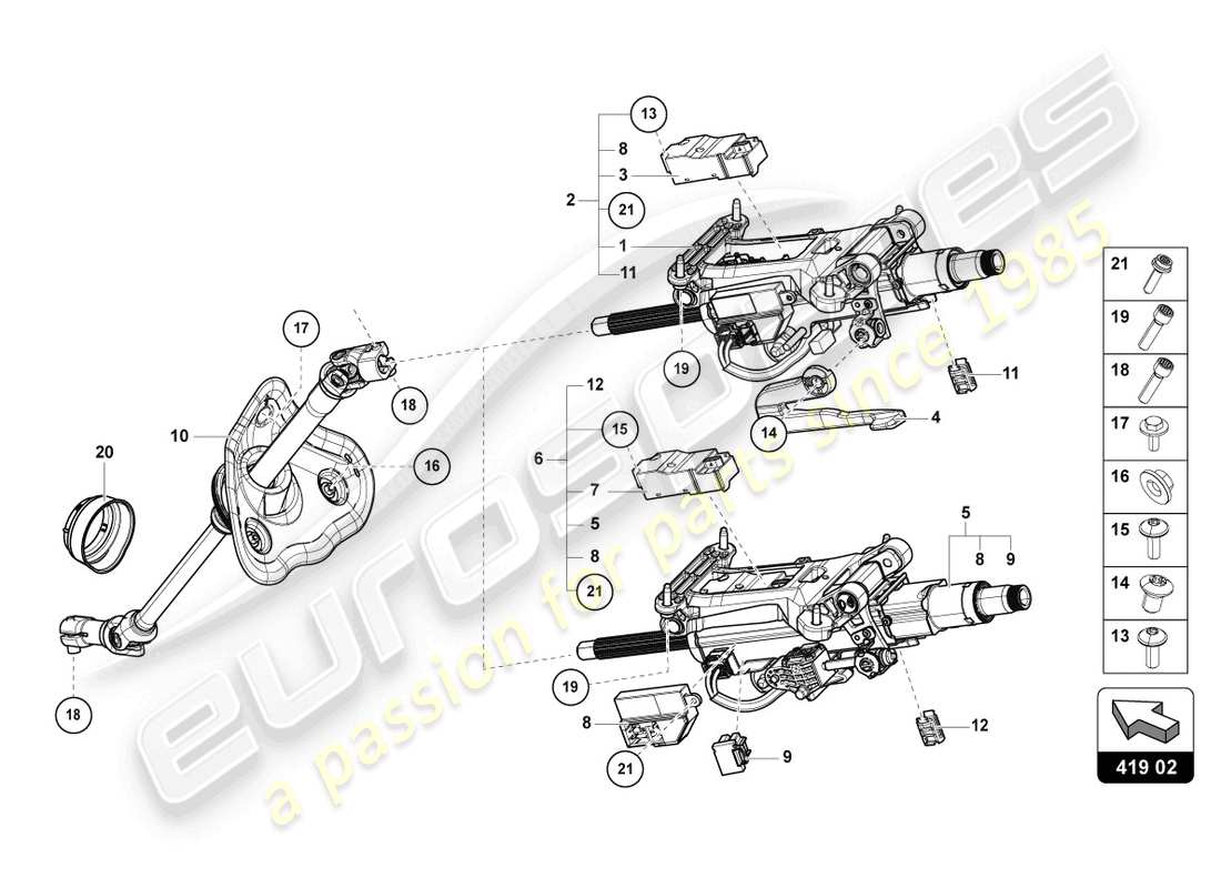 lamborghini urus (2021) lenksäule mit anbauteilen ersatzteildiagramm