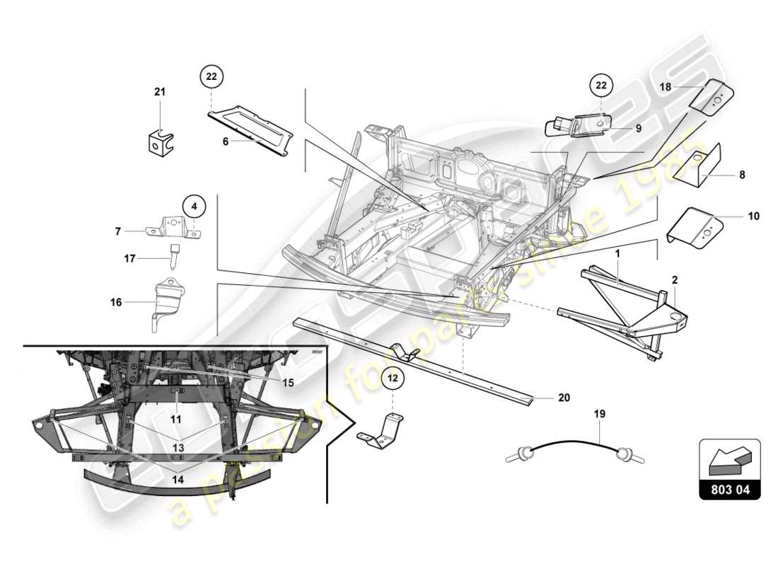 lamborghini super trofeo evo (2018) vorderrahmen-innenelemente ersatzteildiagramm