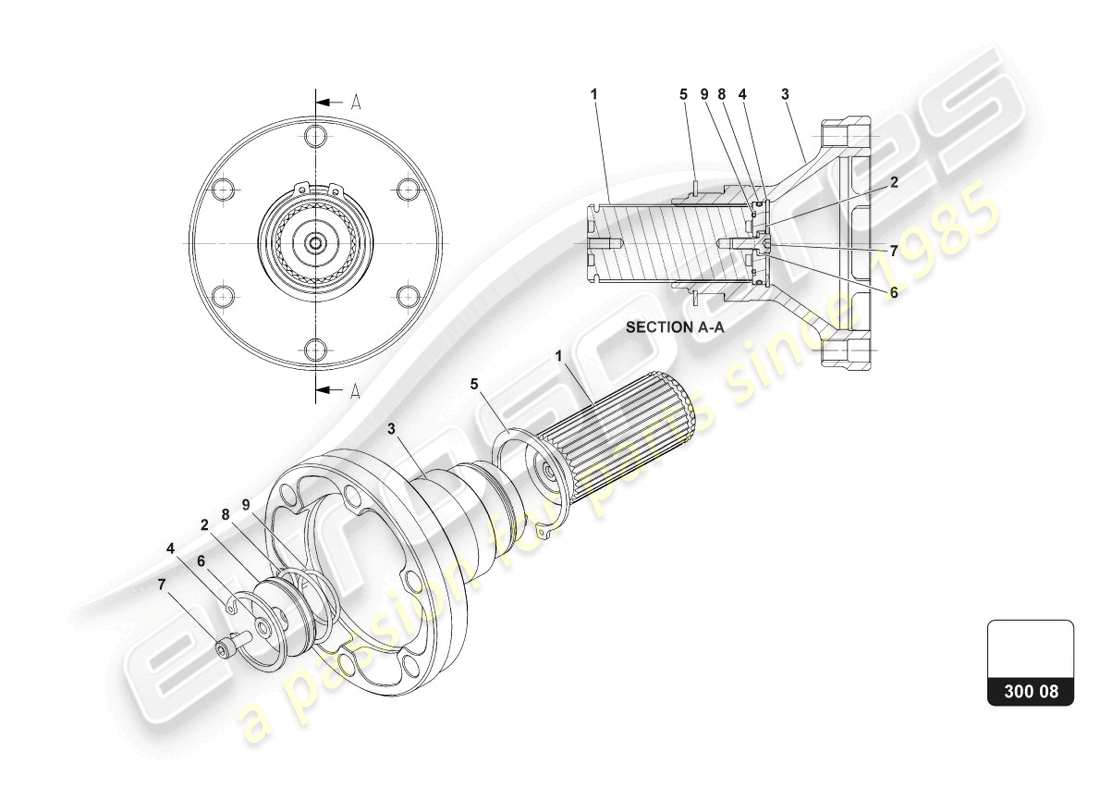 lamborghini super trofeo (2016) linke ausgangsflanschbaugruppe, teilediagramm