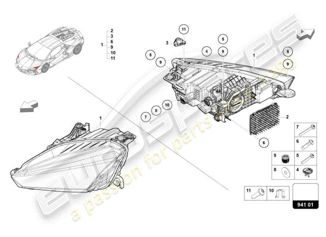 lamborghini revuelto coupe (2024) led-scheinwerfer-ersatzteildiagramm