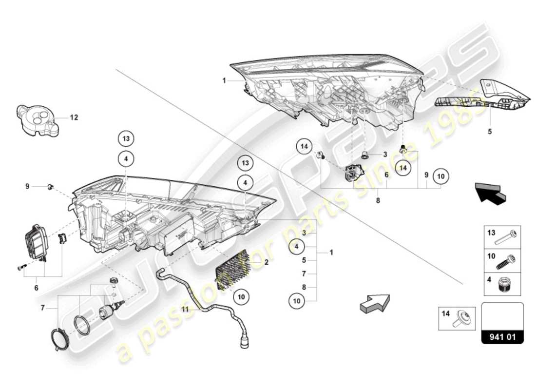 lamborghini urus (2020) led-scheinwerfer-ersatzteildiagramm