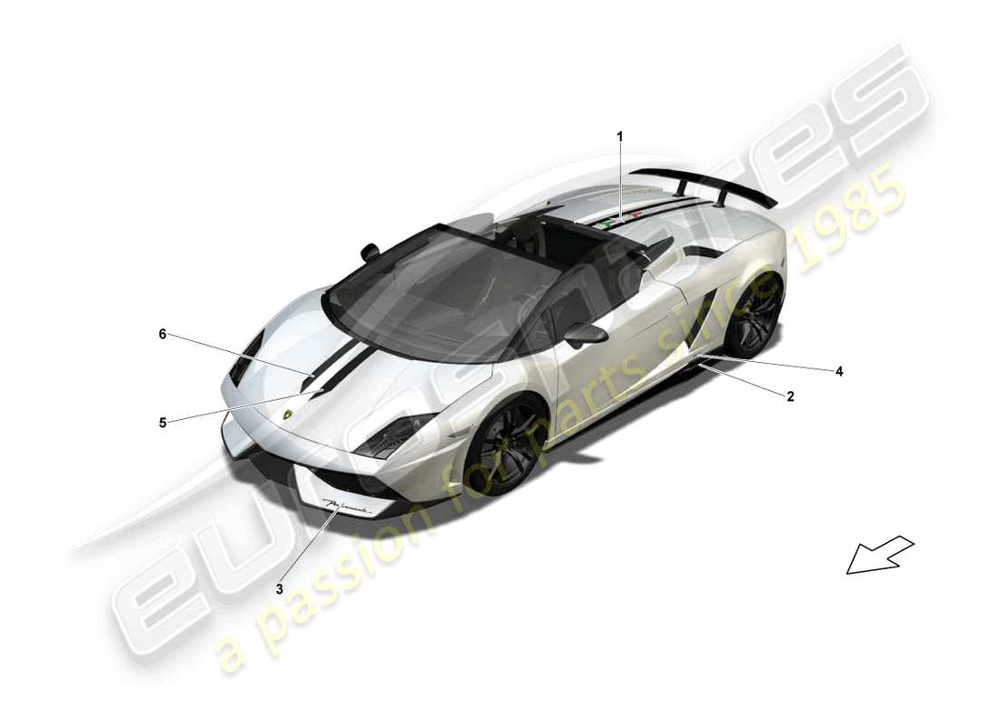 lamborghini lp570-4 spyder performante (2012) dekorative klebestreifen ersatzteildiagramm