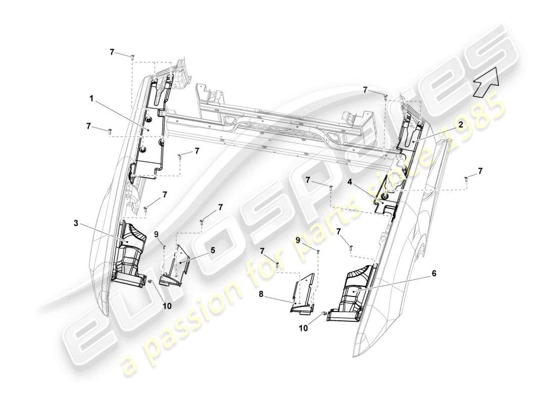 lamborghini lp550-2 spyder (2010) abdeckung für motorraum ersatzteildiagramm