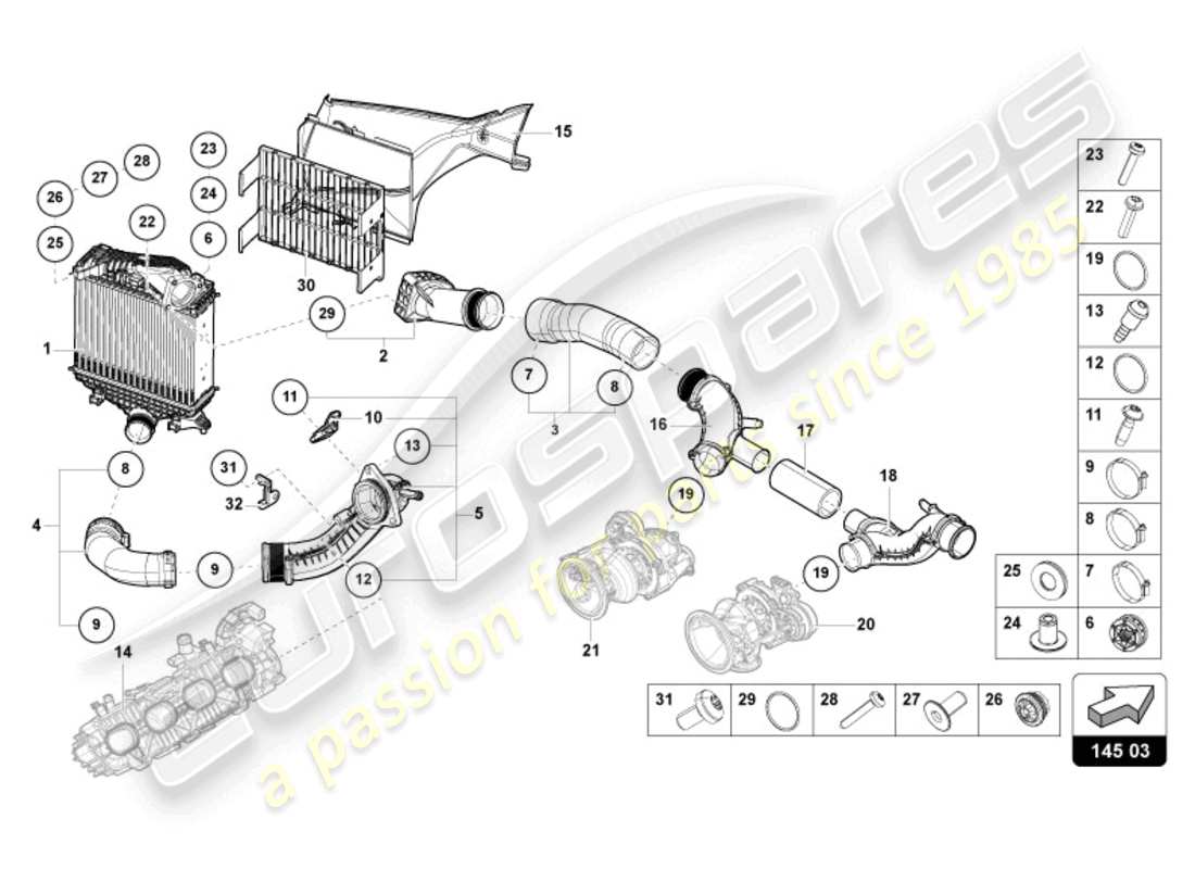 lamborghini urus (2021) ladeluftkühler links teilediagramm