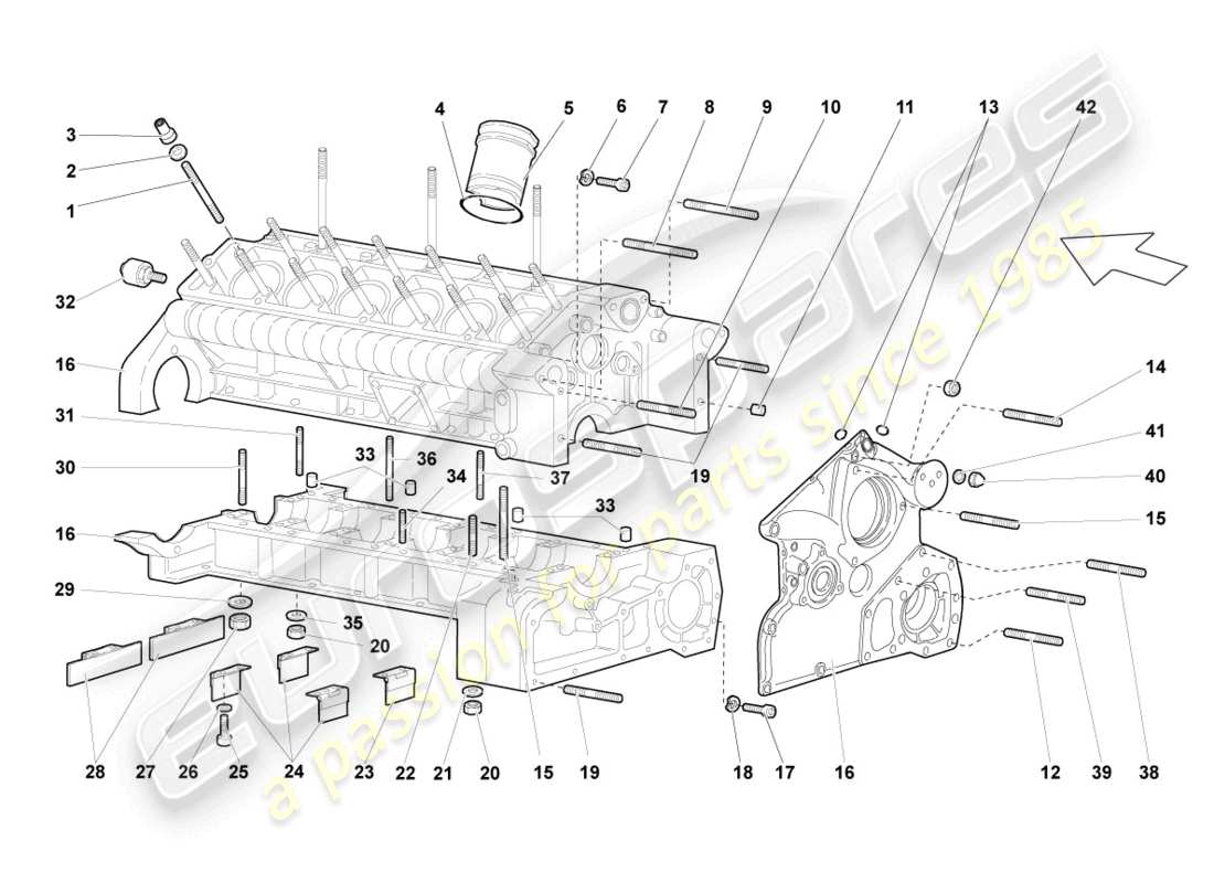 lamborghini lp640 roadster (2007) kurbelgehäuse ersatzteildiagramm