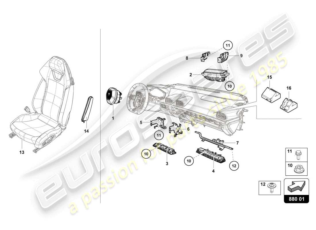 lamborghini evo spyder (2024) airbag-teilediagramm