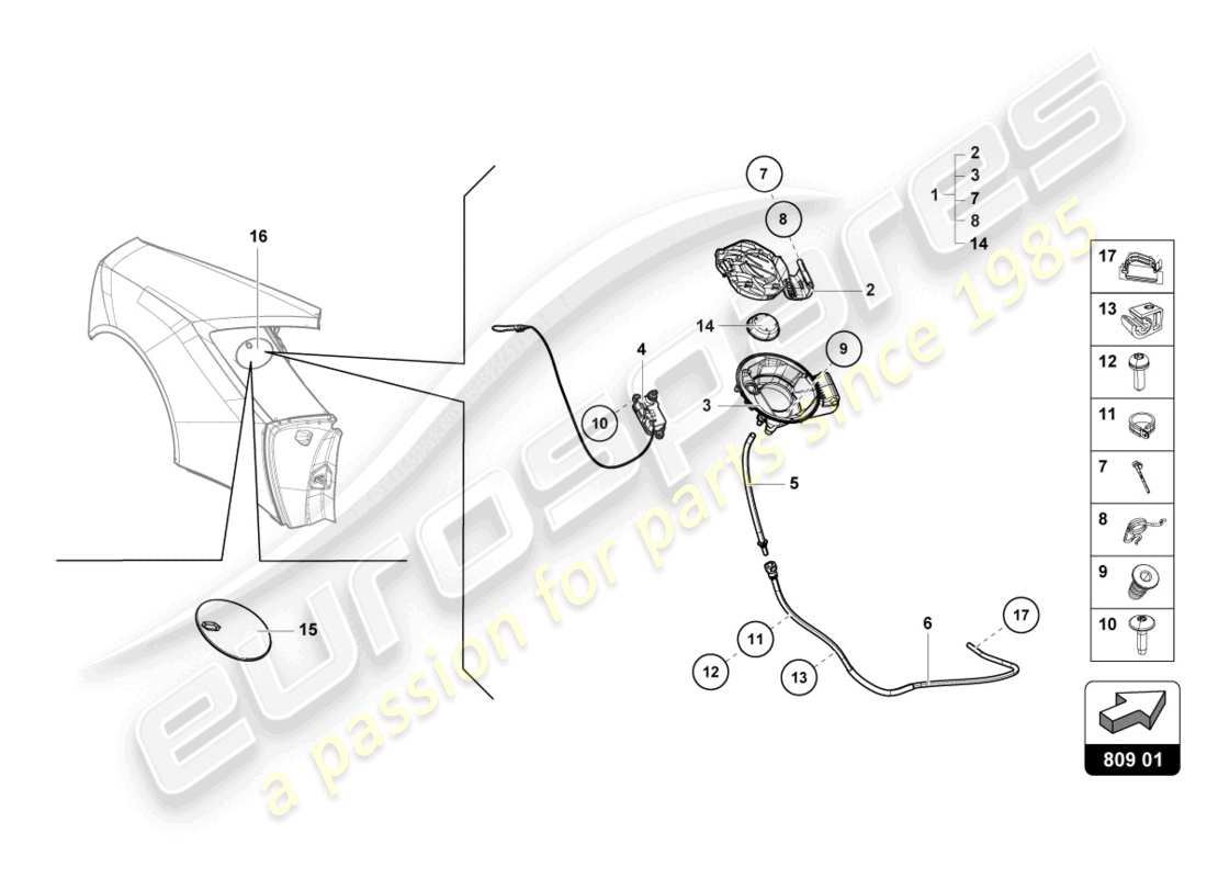 lamborghini evo coupe (2021) tankklappe - ersatzteildiagramm