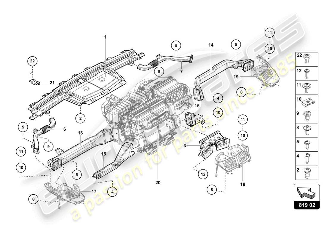 lamborghini ultimae (2022) luftführungskanal ersatzteildiagramm