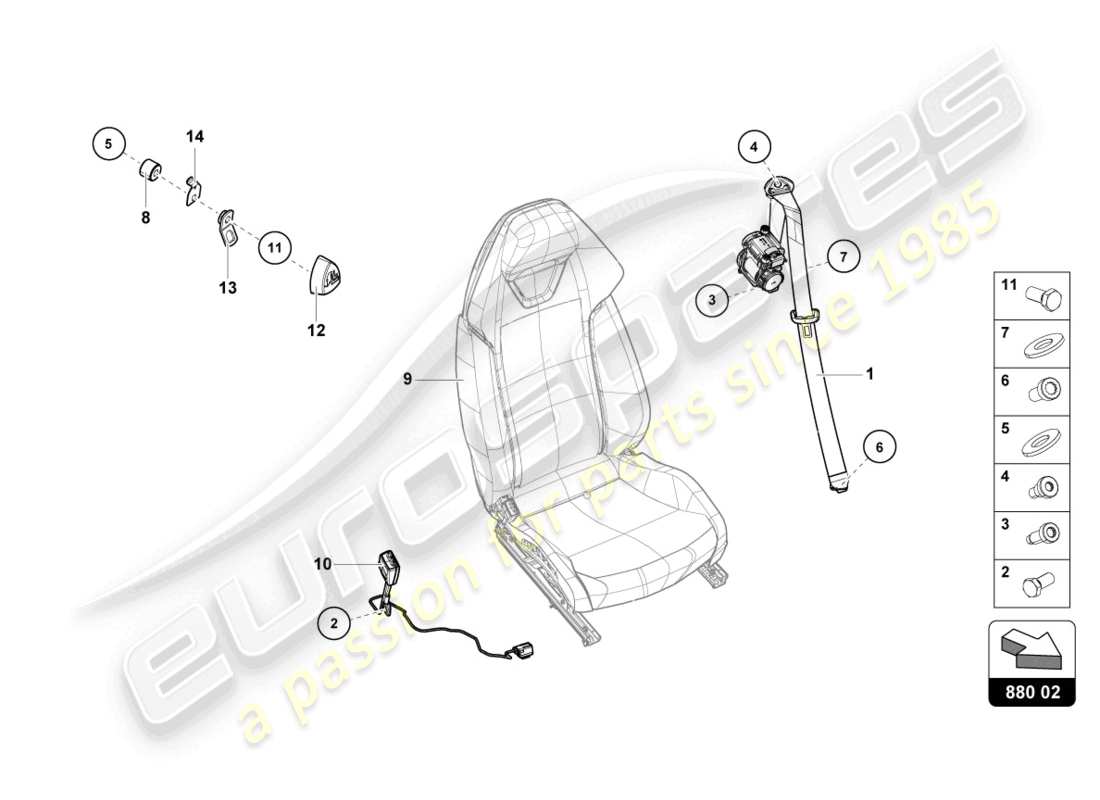 lamborghini evo coupe (2022) sicherheitsgurte ersatzteildiagramm