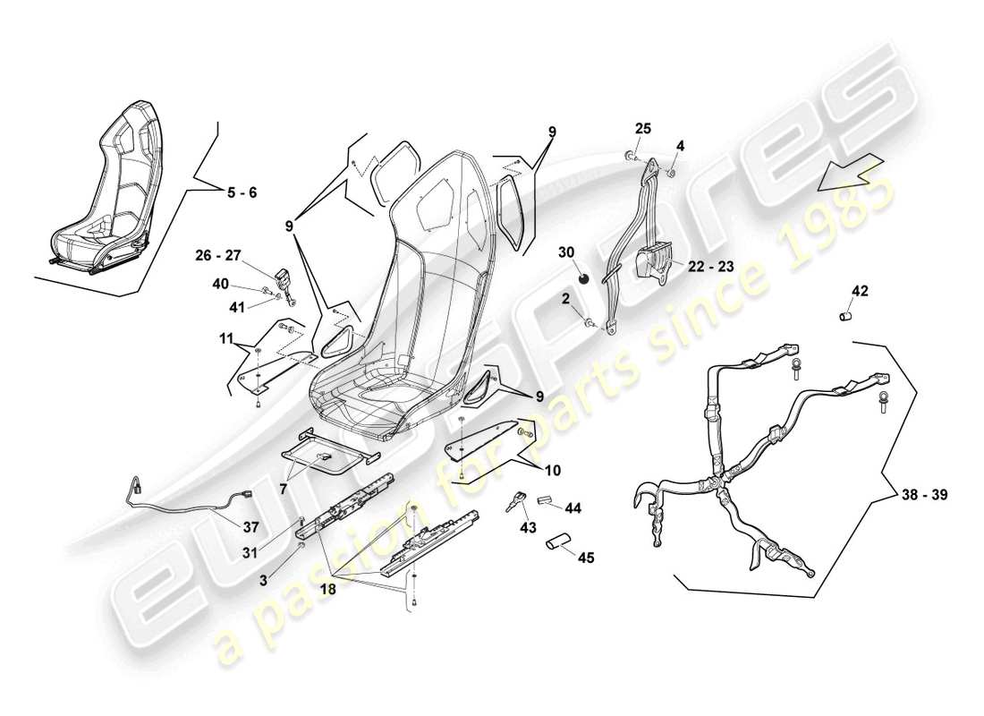 lamborghini superleggera (2008) sportsitz ersatzteildiagramm