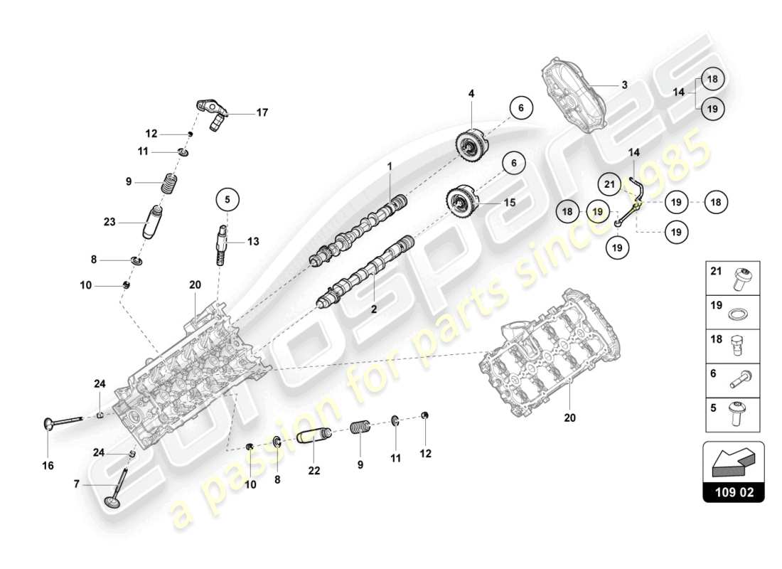 lamborghini 2023 (evo coupe) nockenwelle, ventile ersatzteildiagramm