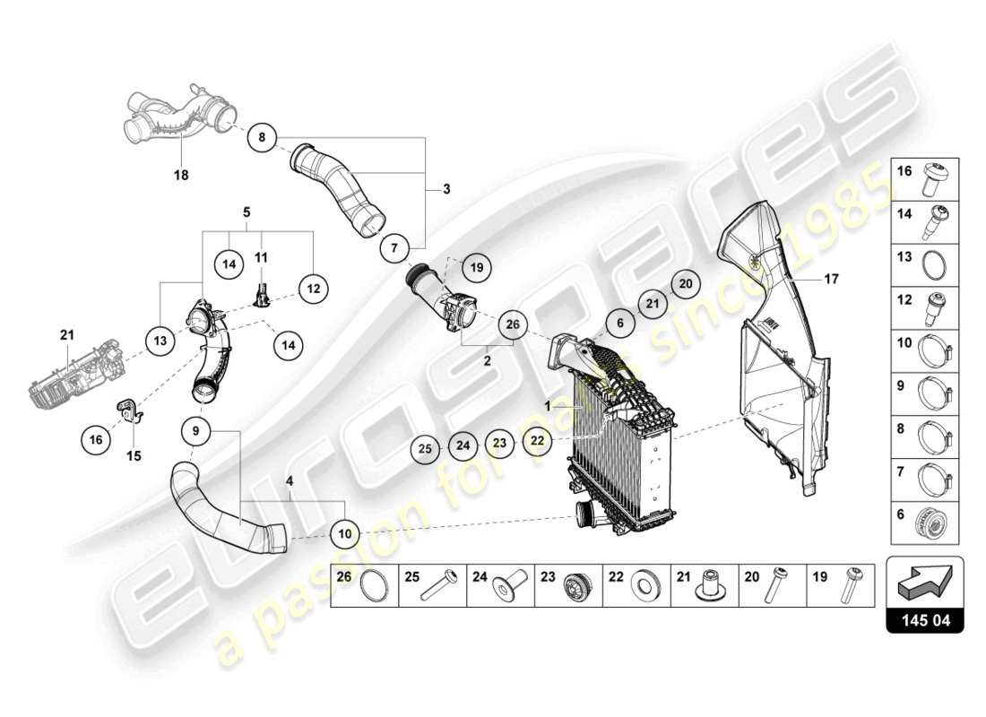 lamborghini urus (2022) ladeluftkühler rechts ersatzteildiagramm