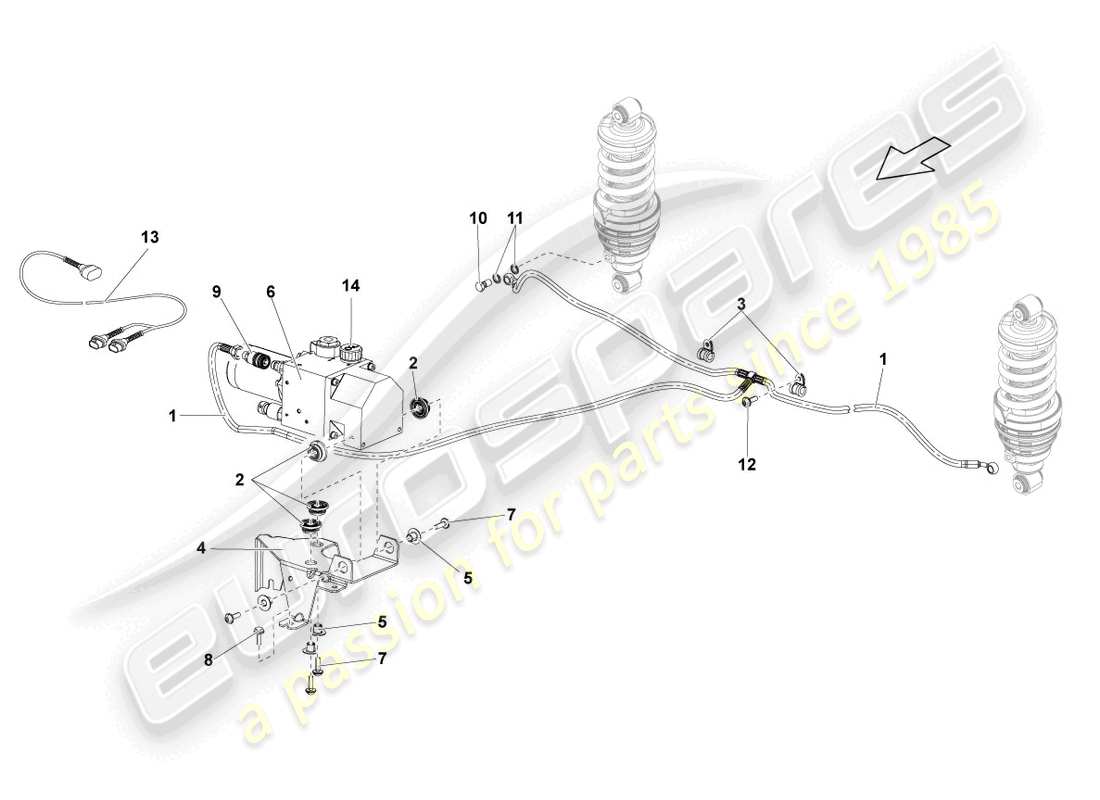 lamborghini lp550-2 spyder (2010) hydrauliksystem und flüssigkeitsbehälter mit anschlussstücken ersatzteildiagramm