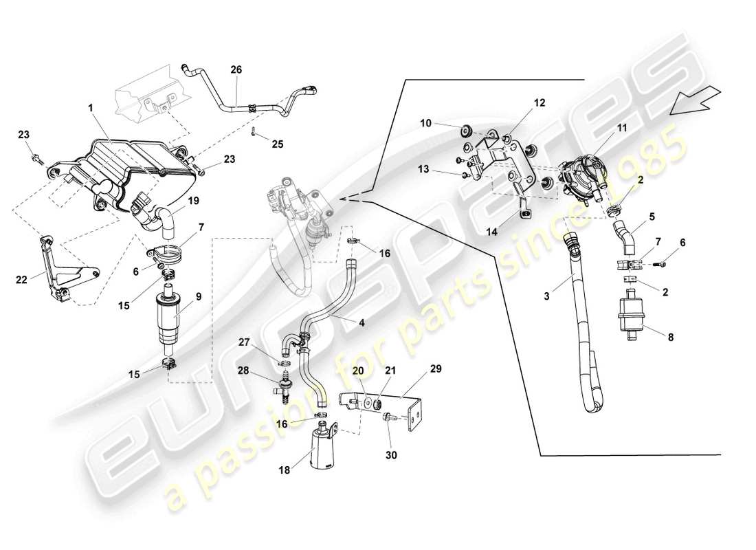 lamborghini lp550-2 spyder (2010) aktivkohlenstofffiltersystem teilediagramm