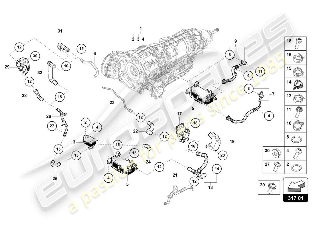 lamborghini urus performante (2024) kühlsystem für getriebeöl ersatzteildiagramm